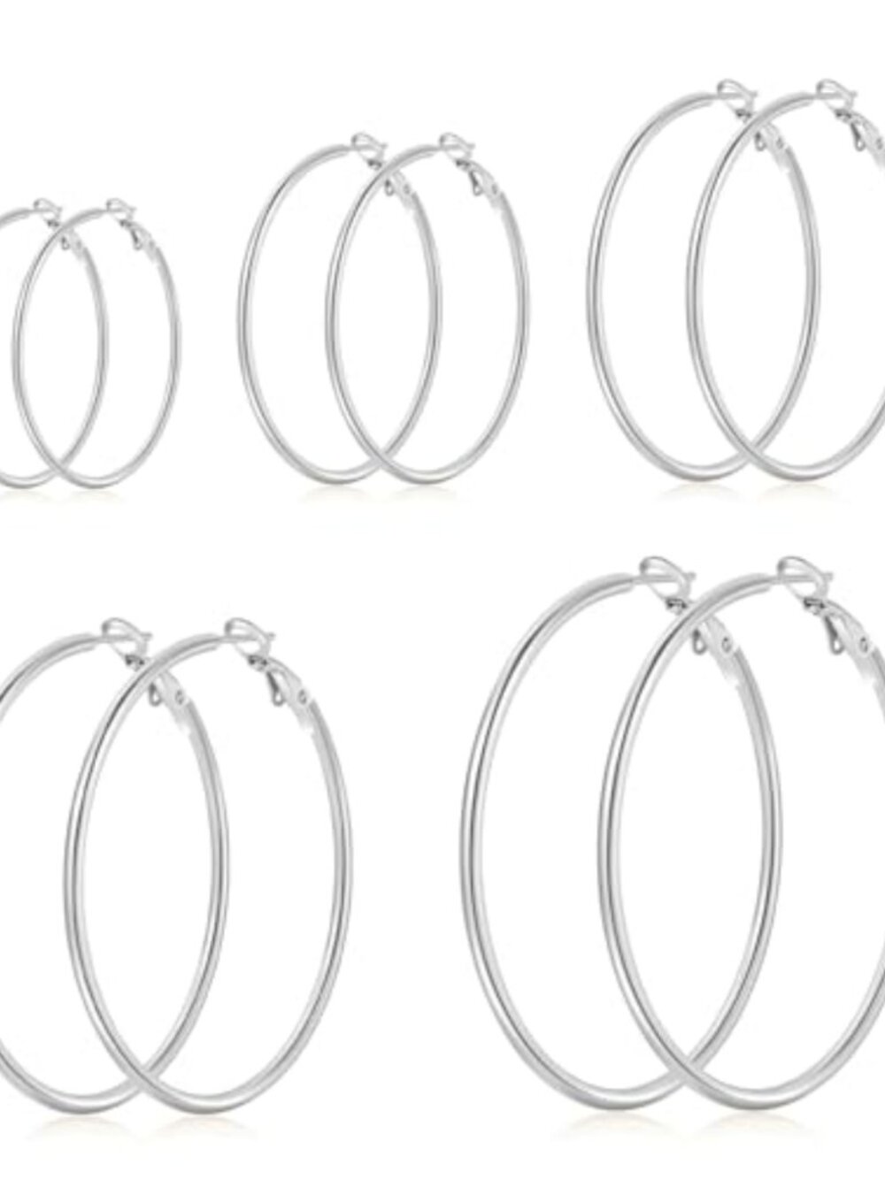 5 Pairs Thin Stainless Steel Hoop Earrings Lightweight Hypoallergenic Set